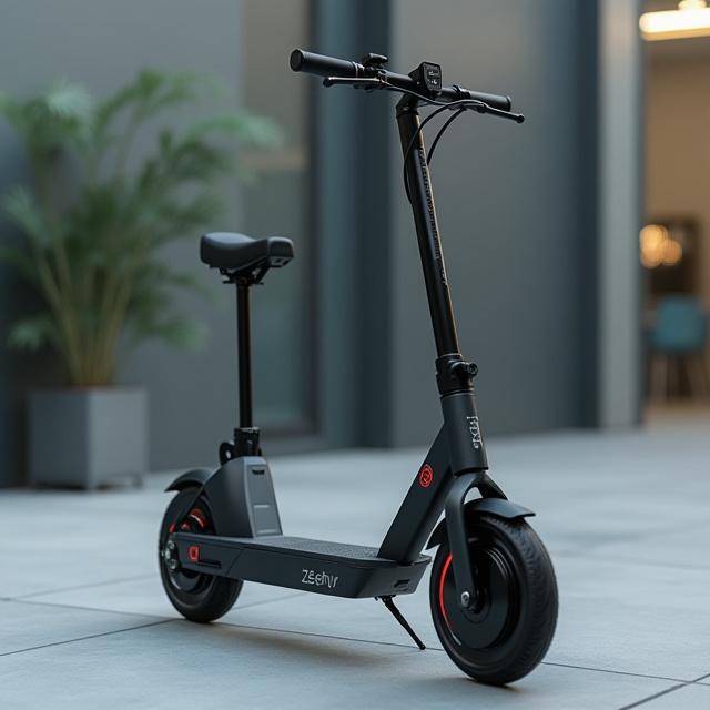 Trottinette électrique Zéphyr pliée, prête à être transportée.